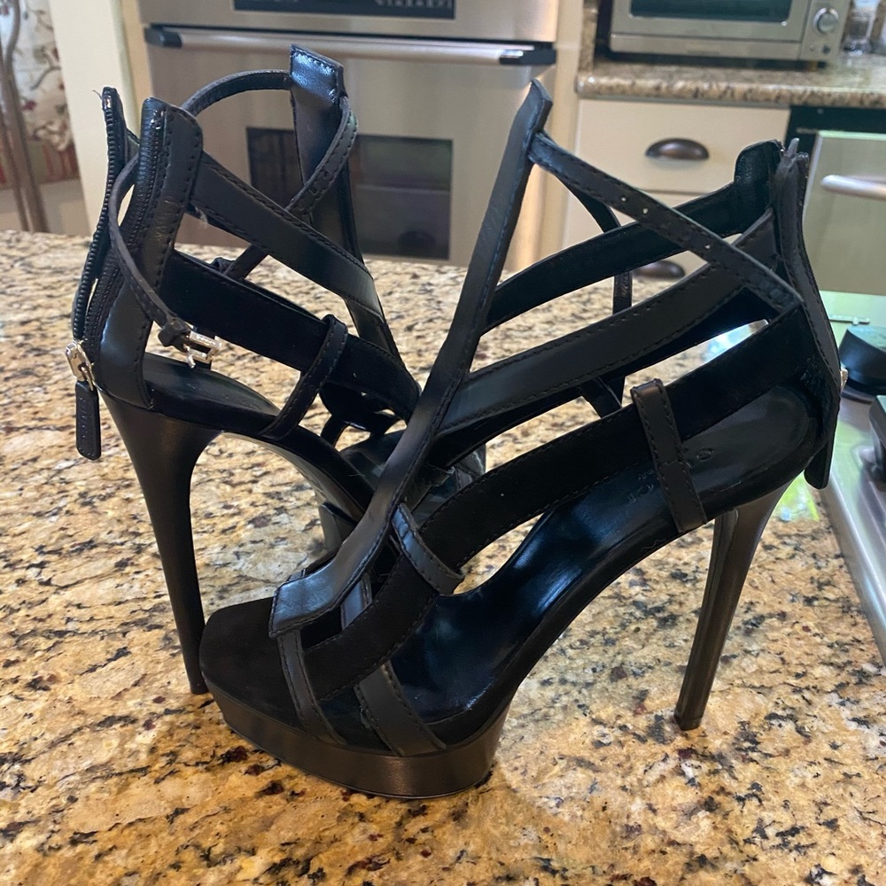 Gucci Black Leather and Suede Daryl Sandals